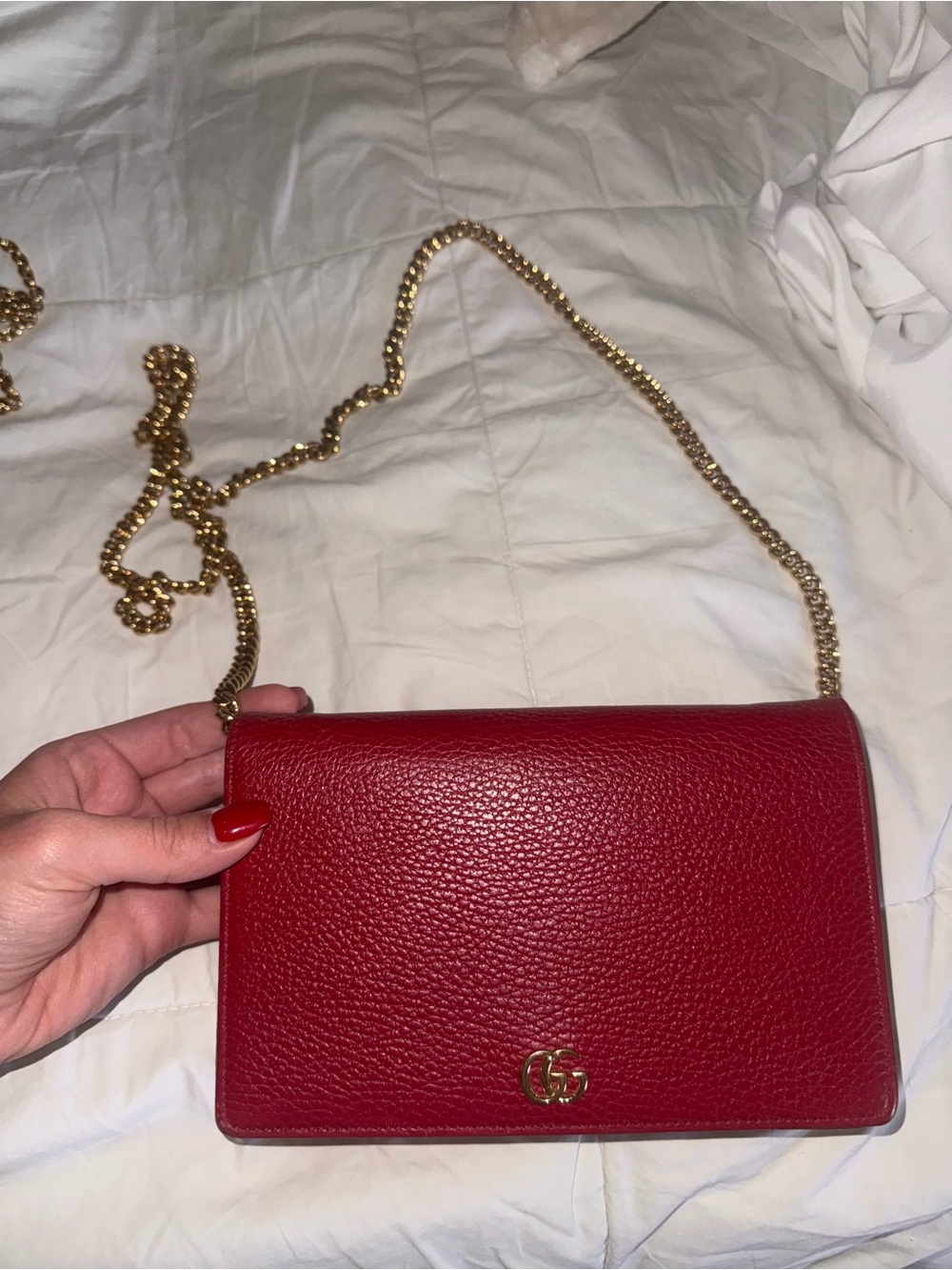 Gucci Red Leather Chain Crossbody with Gold Hardware